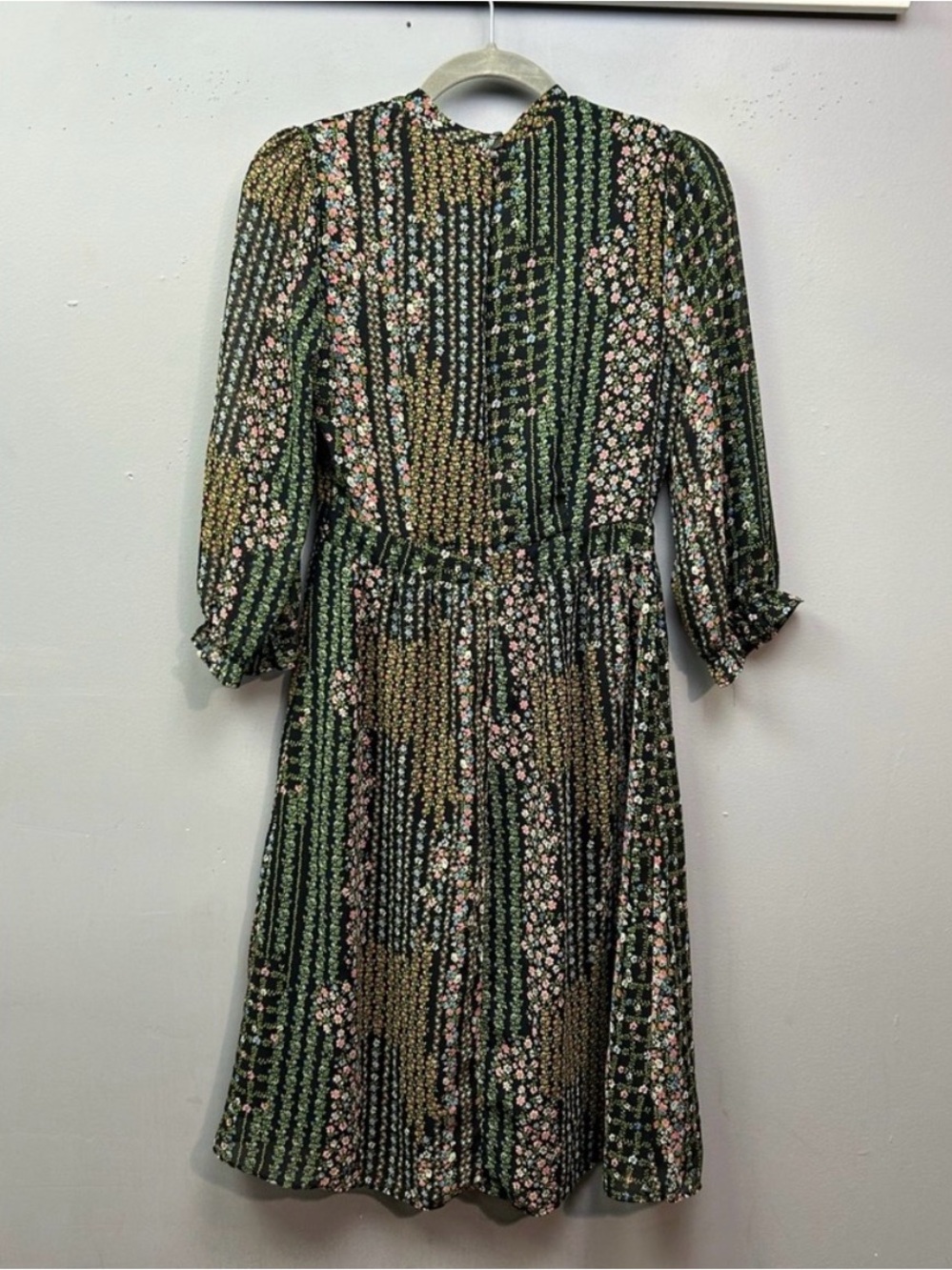 Floral Green Midi Dress with Puff Sleeves